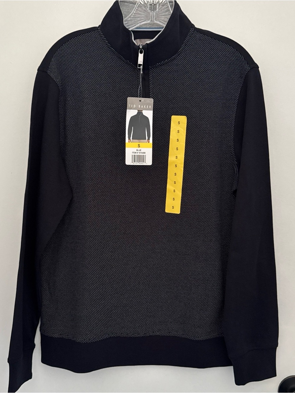Ted Baker Black and Gray Half-Zip Knit Panel Sweater